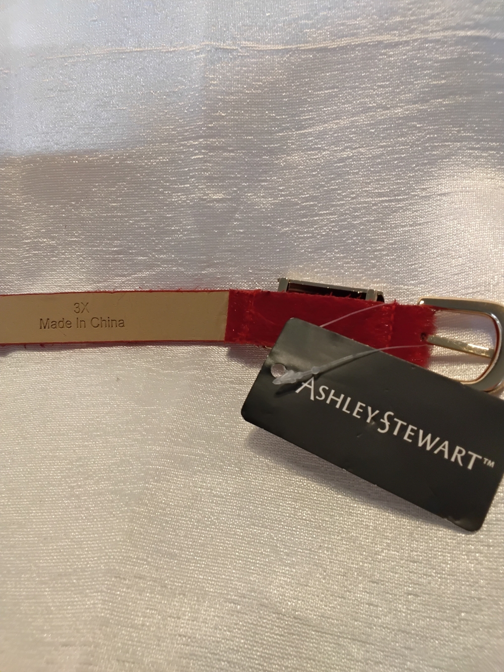 Ashley Stewart Red Velvet Belt with Gold Buckle